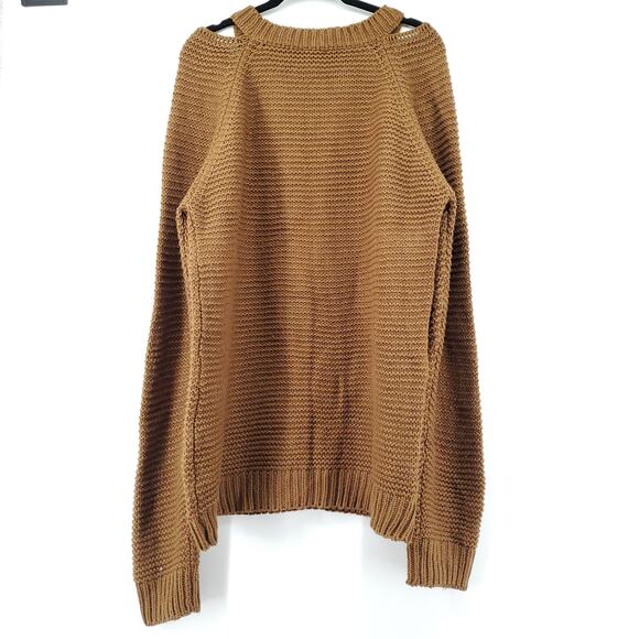 Hayden LA Oversized Boho Mustard Crew Neck Sweater Tunic Shoulder Cut Out  M/L - Picture 6 of 10